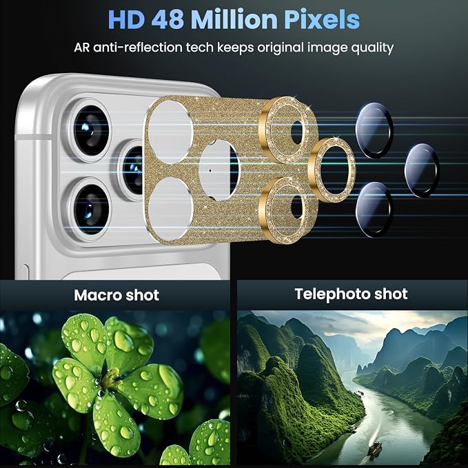Uyiton for iPhone 17 Pro Max Camera Lens Protector, Metal Frame Glass Cover | Not Easy to Break, Strong Adsorption, Case-Friendly, Metal 9H Sapphire Glass Rear Camera Screen Cover, Glitter Gold - Image 3