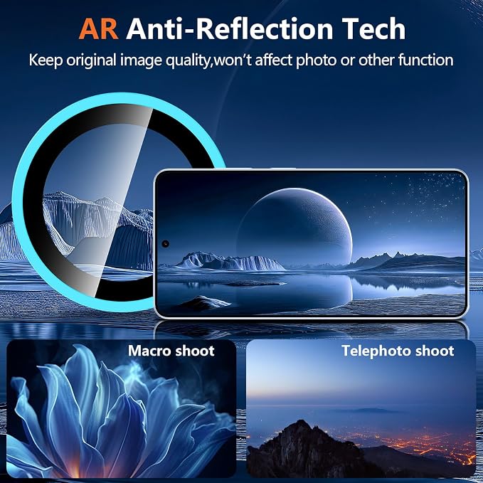 for Samsung Galaxy S26 Ultra Camera Lens Protector, Individual Metal Ring Tempered Glass Lens Cover, [Strong Adsorption] Scratch Resistant Ultra-Thin HD Clear Lens Cover, 1 Set-Blue Shine - Image 5