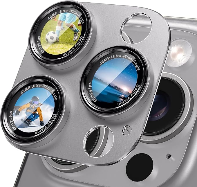 CACOE Metal Camera Lens Protector for iPhone 14/16 Pro/Pro Max Cover | Tempered Glass Cover, Anti-Scratch, Drop-Proof, Strong Adhesion, Camera Screen Cover Accessories, Titanium by CACOE