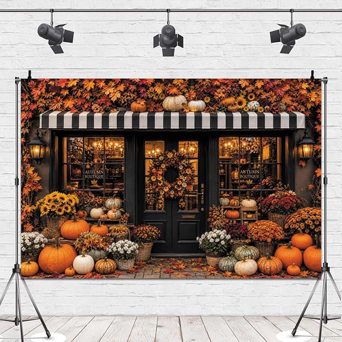 Fall Pumpkin Store Backdrop 12x8ft Autumn Boutique Harvest Pumkin Photography Background Vintage Fall Fall Festival Thanksgiving Family Party Decorations Banner Vinyl - Image 4