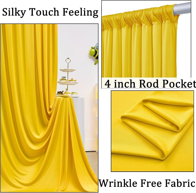 10x8ft Wrinkle Free Yellow Backdrop Curtain Panels, Thick Polyester Lemon Yellow Backdrop Drapes for Wedding Birthday Party Background Baby Shower - Image 2
