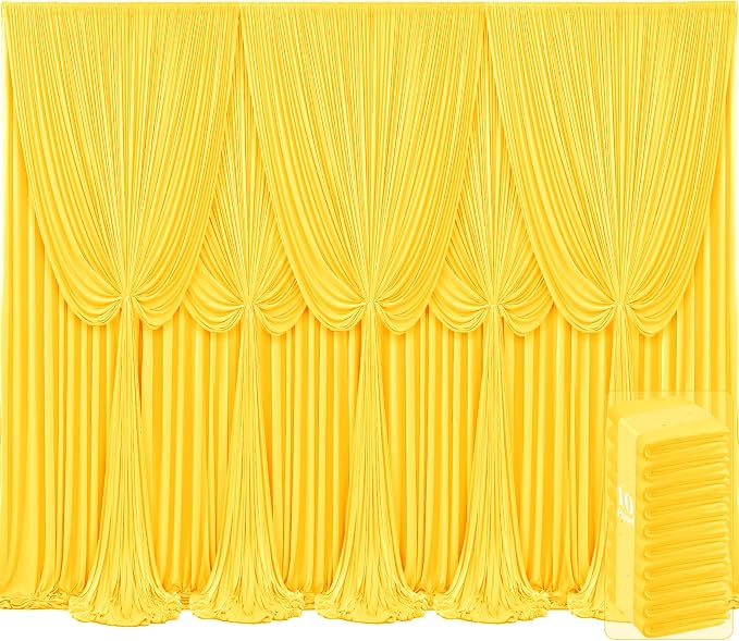 10 Panels Yellow Backdrop Curtains for Wedding Party Wrinkle Free Backdrops Curtain Drapes Fabric Decorations Photo Back Drop Cloth for Baby Shower Photography Stage Reception 50ft(W) x 12ft(H) by Tao-GePartyDecorations