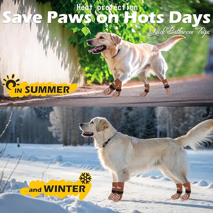 EXPAWLORER Anti Slip Dog Socks to Prevent Licking Paws, Dog Shoes for Hot Pavement, Dog Booties for Small Medium Large Senior Dogs, Traction Control Boots & Paw Protectors for Hardwood Floors Caramel - Image 7