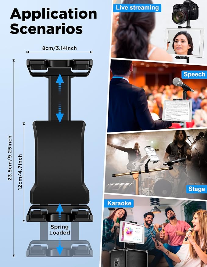 LZSIG Tablet Holder for Mic Stand, Adjustable iPad iPhone Mount for Music Stand - Compatible with Kindle/Android/Smartphones, Fits 4.7 to 13.5-inch Devices | Adjustable 360° Swivel Phone Stand for Tripod, Clamp Attachment Mount Fits 4.7-13.5" Screens, ... - Image 7