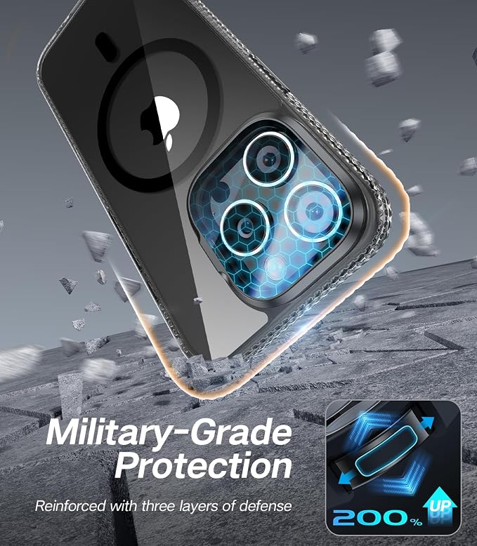VOFATA [Upgraded] for iPhone 15 Pro Max Case with Camera Cover Stand [Fit for MagSafe][9H Camera Lens Protector] Mil-Grade Protection Transparent Magnetic iPhone 15 Pro Max Phone Case, Clear Black - Image 6