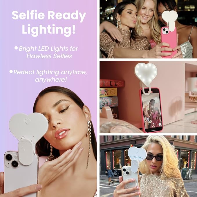 Riki Sweetheart Clip-On LED Makeup Mirror and Selfie Light, Rechargeable with Long-Lasting Battery, CRI 95+ for Phone, Laptop, and iPad, Film for TikTok, Instagram (White Sparkle) - Image 3
