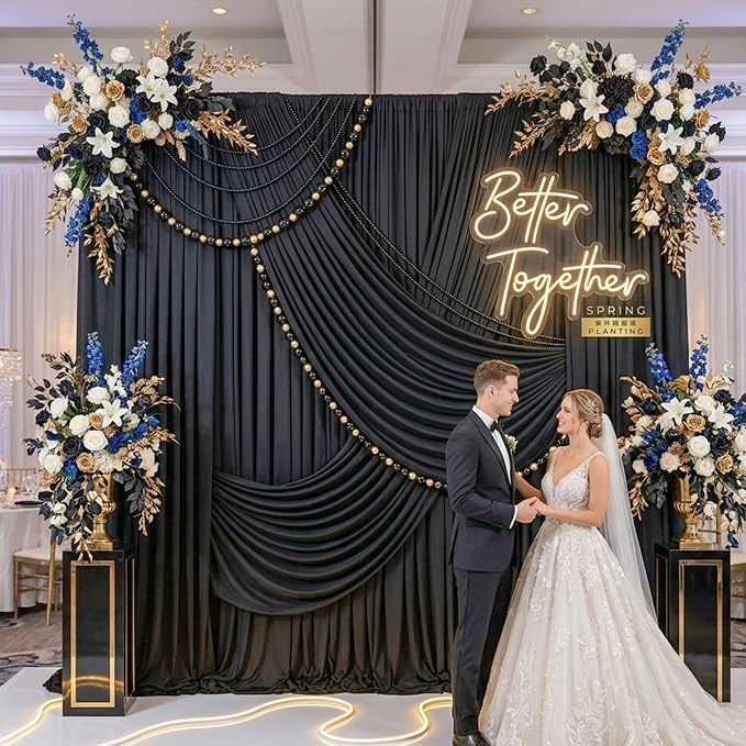 20ft x 10ft Wrinkle Free Black Backdrop Curtains for Parties, 4 Panels 5x10ft Silky Polyester Black Photo Backdrop Drapes for Wedding Graduation Birthday Party Photography Background - Image 3