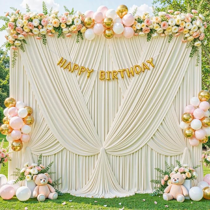 4 Panels Beige Backdrop Curtain for Wedding Parties Wrinkle Free Beige Photo Curtains Backdrop Drapes Fabric Decoration for Baby Shower Photoshoot 20ft(W) x 10ft(H) - Image 3