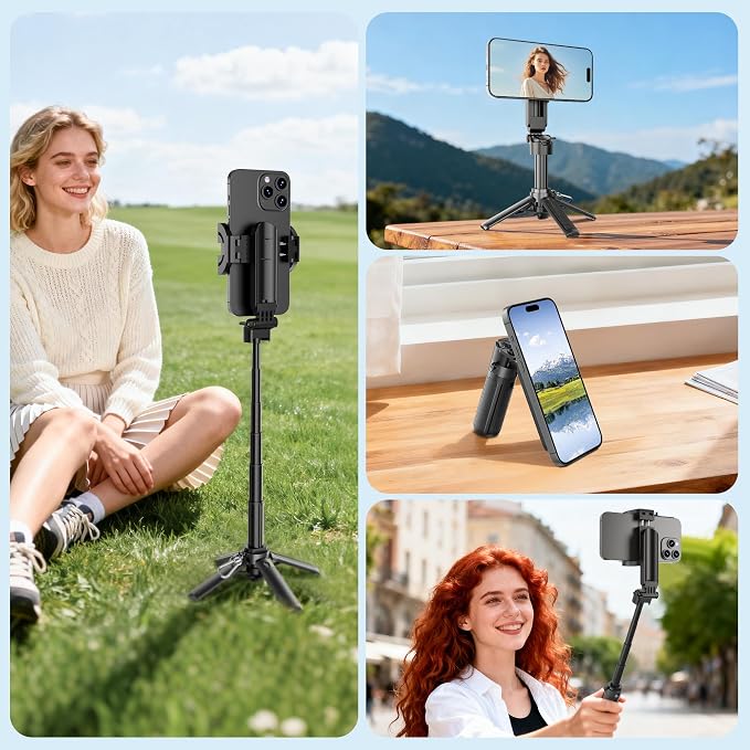 14.5" Mini Magnetic Tripod for iPhone with Light, Selfie Stick with Remote for MagSafe, Portable Pocket Size Selfie Stick, Small/Compact Cell Phone Tripod Stand for Recording, Travel Vlogging-Black - Image 7