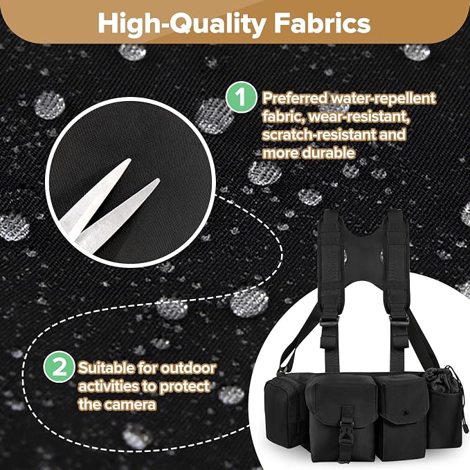 Camera Belt Camera Vest for Photographers,Vest Waist Pack for Lens | Multifunctional Camera Bag Adjustable Strap Suitable for Storing DSLR Camera Body Lens Smartphone Water Bottle(Black) - Image 6