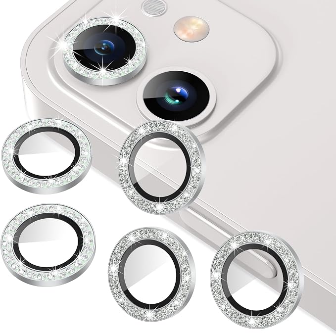 AGVEE 3+3 6 Pack for iPhone 12 & Mini & Pro Camera Lens Protector Cover | Individual Bling Diamond & Bling Glitter Sparkle Cute Gem Metal Ring, 9H Tempered HD Glass by AGVEE