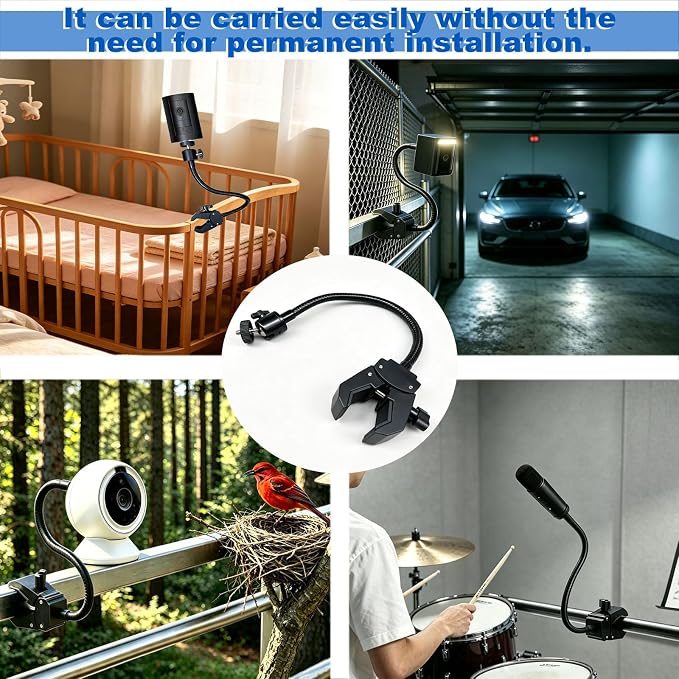 50cm Gooseneck Clamp Camera Mount with 1/4" Screw & 360° Ball Head | Flexible Clip Mount for Handlebar, Desk, Tube, Cross Bar – Compatible with GoPro, Ring, Google Nest, Wyze, Arlo - Image 3