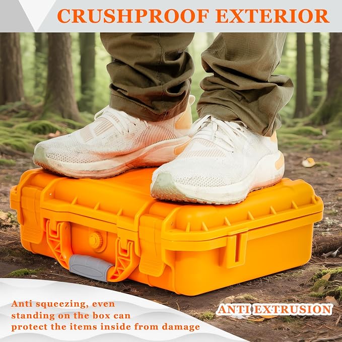 Relaxweex 1 Pcs Waterproof Hard Case with DIY Customizable Foam Insert Portable Protective Case with Knife for Camera Drones Equipments Tools Test Instruments(Orange,11.3 x 8.7 x 4.2 Inch) - Image 6