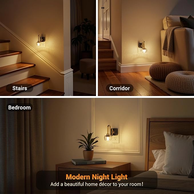 JandCase Night Light, Night Lights Plug into Wall, Glass LED Nightlight | 0-100LM Dimmable Flower Nightlights, Dusk to Dawn Sensor, 1W Vintage Pumpkin Nite Light for Bathroom Hallway Decor, 1 Pack - Image 5