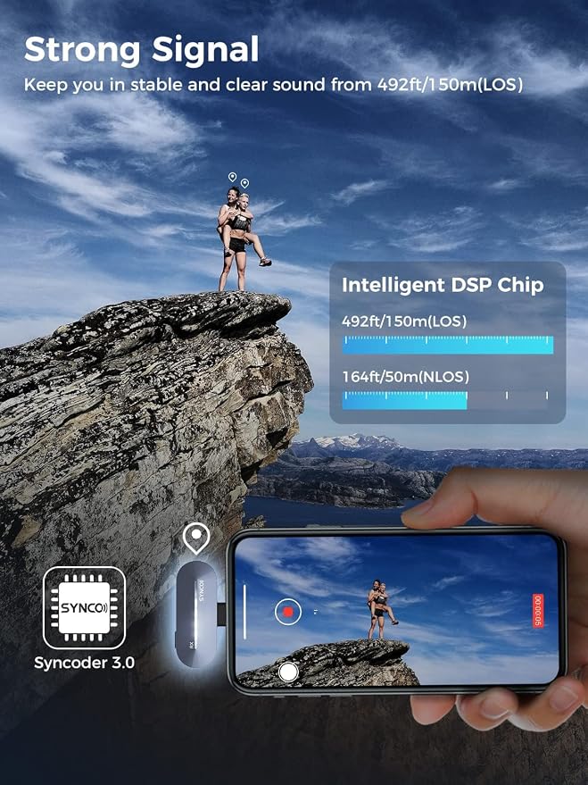 SYNCO P2L Wireless Lavalier Microphone for iPhone, Dual Lapel Mic with Noise Reduction, 9 Voice Effects, Charging Case, Plug & Play Mini Microphone for YouTube, Vlog & Live Streaming - Image 6
