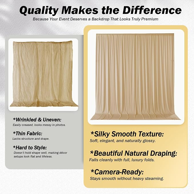 10x12 ft Champagne Backdrop Curtains for Weddings, Birthdays and Photos | 2 Panels 5x12 ft, Wrinkle-Free Polyester Drapes, Washable, Ironable, 4 in Rod Pocket for Baby Showers Photography Background - Image 4