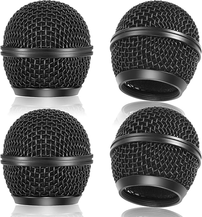 Facmogu 4PCS SM58 Mic Grill Replacement, Microphone Ball Head Mesh Grill | Black Brushed Nickel Replacement Microphone Grille Head | With Inner Foam | Compatible with SM58 SM58S SM58LC BETA58 BETA58A by Facmogu