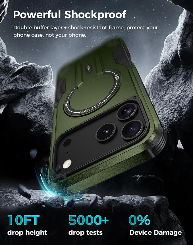 Goton 3 in 1 for iPhone 17 Pro Max Case with Privacy Screen Protector Green | Glass Camera Lens Protector,Compatible for MagSafe,Invisible Kickstand, Shockproof Phone Cover for iPhone 17 Promax - Image 4