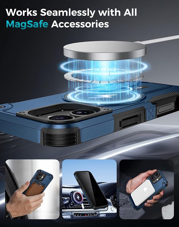Goton 3 in 1 for iPhone 16 Case with Privacy Screen Protector Blue | Glass Camera Lens Protector,Compatible for MagSafe,Invisible Kickstand, Shockproof Phone Cover for iPhone16 - Image 6