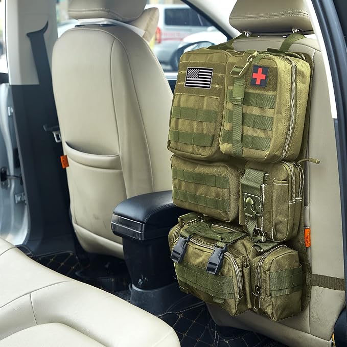 Universal Tactical Car Seat Back Organizer Bag Tactical Molle Vehicle Organizers Panel Vehicle Protector Organizers with 5 Detachable Pouches for Car Truck Ford Jeep (Army green) - Image 4