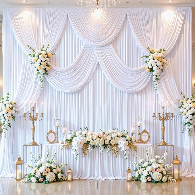4 Panels White Backdrop Curtains for Wedding Party Wrinkle Free Backdrops Curtain Drapes Fabric Decorations Photo Back Drop Cloth for Baby Shower Photography Stage Reception 20ft(W) x 12ft(H) - Image 9