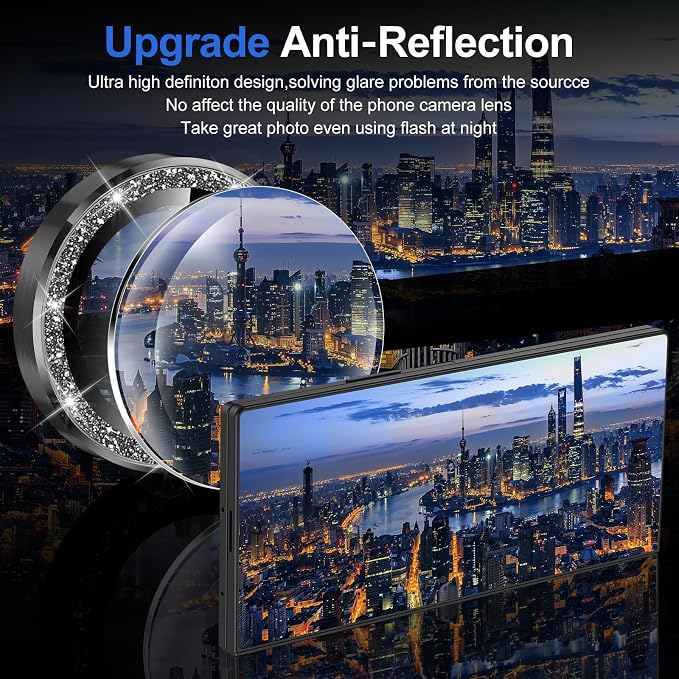 for Samsung Galaxy Z Fold 7 Camera Lens Protector, Individual Metal Ring Tempered Glass Lens Cover, [Strong Adsorption] Scratch Resistant Ultra-Thin HD Clear Lens Cover, 1 Set-Black Sparkly - Image 4