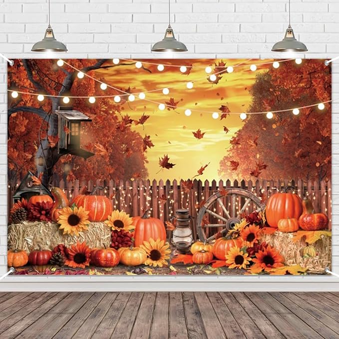 Fall Banner 10x7ft Polyester Harvest Hay Farm Pumpkin Patch Backdrop Sunflower Maple Photo Backdrops Thanksgiving Banner Decorations for Party - Image 5