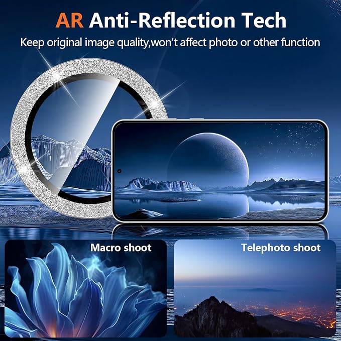 for Samsung Galaxy S25 FE Camera Lens Protector, Individual Metal Ring Tempered Glass Lens Cover, [Strong Adsorption] Scratch Resistant Ultra-Thin HD Clear Lens Cover, 1 Set-Slivery Sparkly - Image 3