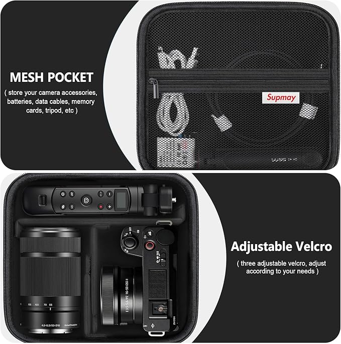 Carrying Case for Sony Alpha ZV-E10/ ZV-E10 II/ZV-E1/ a6400/ a6700/ a6100/ a6000/ a6500/ a6600 Digital Camera, Vlog Camera Kit Storage Holder Fits Tripod, Lens, LED Video Light, Battery, Black - Image 6