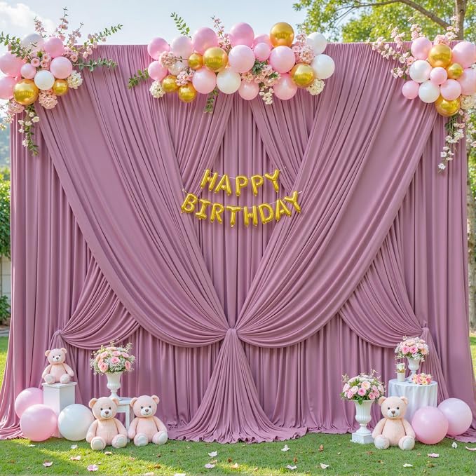 8 Panels Dusty Pink Backdrop Curtain for Wedding Parties Wrinkle Free Pink Photo Curtains Backdrop Drapes Fabric Decoration for Birthday Party Baby Shower 40ft(W) x 10ft(H) - Image 4
