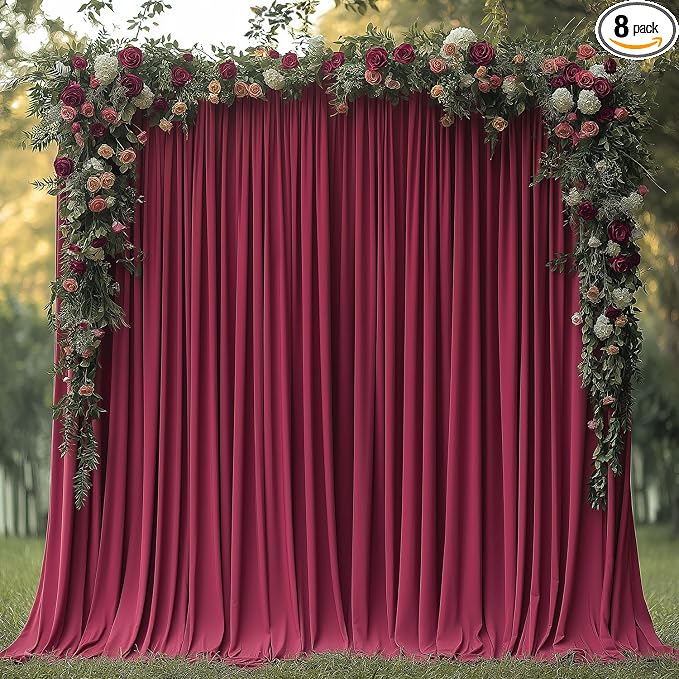 ESGOTBME 40x10ft Wrinkle Free ‌Burgundy Backdrop Curtain for Parties Soft Fabric Drapes Wedding ‌Curtain Backdrop for Birthday Party Decorations Background for Photography 5x10ft, 8 Panels by ESGOTBME