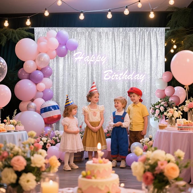 SquarePie 8x8ft Silver Sequin Backdrop, High Density Non-Transparent Glitter Curtain for Photography, Birthday, Wedding Party Decorations, Thick Solid Background with 4" Rod Pocket, 1 Panel - Image 3