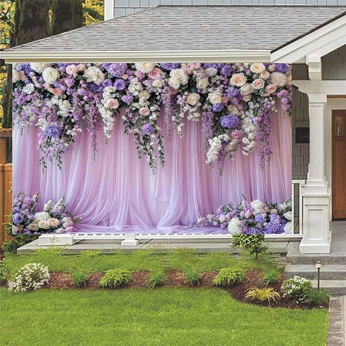 6x4ft Purple Lavender Floral Bridal Backdrop Wedding Flower Photography Backdrop for Girl Portrait Baby Shower Birthday Party Decor Banner Mother's Day Party Wall Backdrop Studio Photo Backgrounds - Image 4