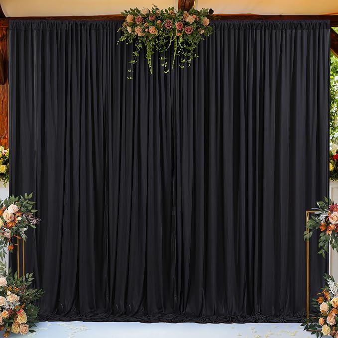 Black Backdrop Curtain 2 Panels-Wrinkle-Free Black Curtains Polyester Photography Drapes for Wedding Birthday Party Photo Background Backdrop Stand- 8 X10FT - Image 2