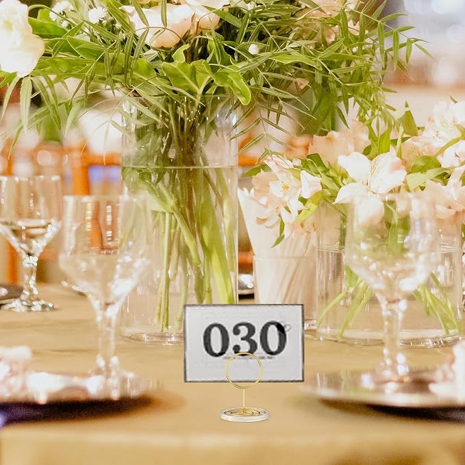 30 Pack Gold Table Number Holders with Clear Stable Base – Metal Place Card Holders for Table, Photo Picture Stands Card Holders for Wedding Party Banquet Restaurant Events (Gold) - Image 8