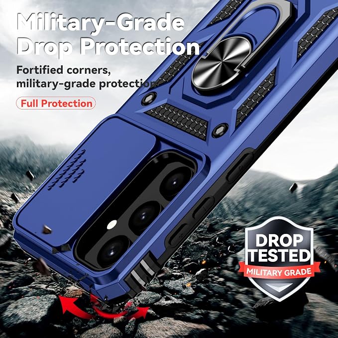 for Samsung Galaxy S24 Plus Case with Camera Lens Cover HD Screen Protector, Military-Grade Drop Tested Magnetic Ring Holder Kickstand Protective Phone Case for Samsung Galaxy S24 Plus (Navy Blue) - Image 5