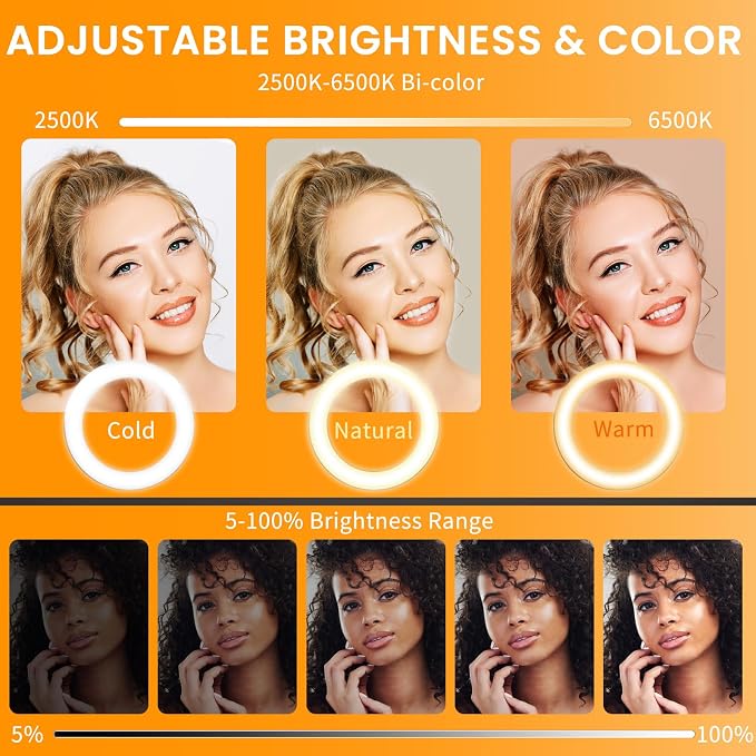 18" Ring Light with Stand: Lockable Wheels, LED Display & Foldable, | 75" Tripod Stand,3 Color modes 6500K / 2 USB Ports Large Ringlight , Video Recording Live Tattoo Makeup Barber Photography - Image 2