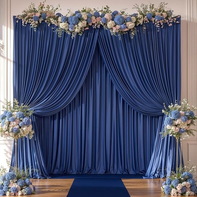 Navy Blue Backdrop Curtains-Wrinkle-Free Navy Blue Curtains Polyester Photography Drapes Wedding Background for Baby Shower Birthday Graduation Party Decorations - 24 X10FT (Navy Blue) - Image 7