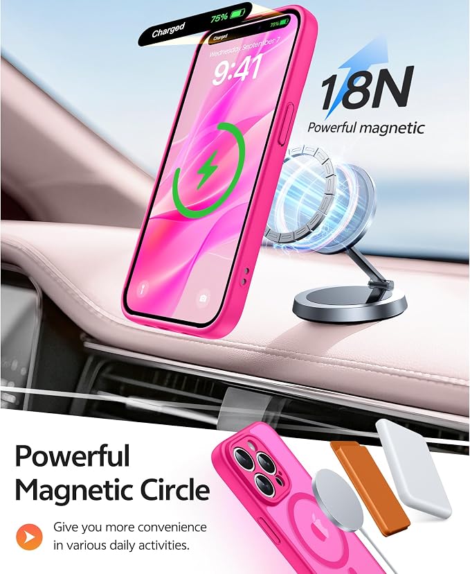 FNTCASE for iPhone 15 Pro Case, Fit for Magsafe, Screen Protector, Hot Pink | Full Camera Protection, Translucent Matte, 14FT Military Grade Drop Proof, Shockproof Protective Phone Cover - Image 3