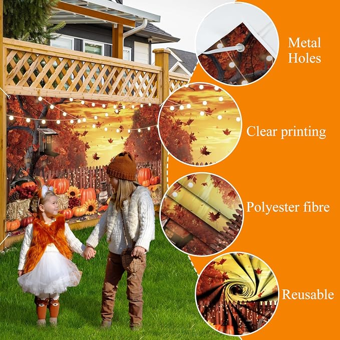 Fall Banner 7x5ft Polyester Harvest Hay Farm Pumpkin Patch Backdrop Sunflower Maple Photo Backdrops Thanksgiving Banner Decorations for Party - Image 6