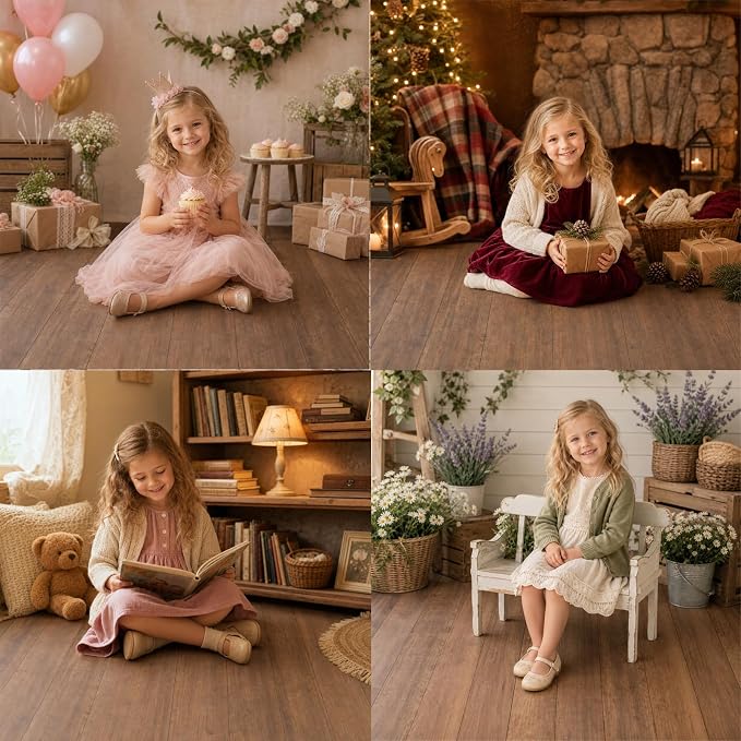 Kate Brown Wood Plank Photography Floor Mat Rubber Photo Studio Backdrop | Warm Natural Timber Texture Non-Slip Floor Drop For Rustic Newborn, Kids, Portrait, Food, Crafts, Product Photography 5x4ft - Image 6