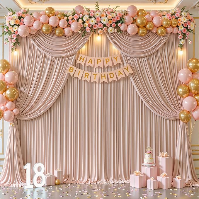 Nude Blush Backdrop Curtains-Wrinkle-Free Polyester Photography Drapes Party Curtain Background for Baby Shower Wedding Decorations- 16 X10FT - Image 2