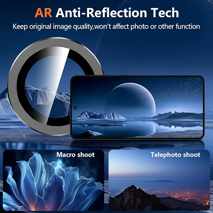 for Samsung Galaxy S26 Camera Lens Protector, Individual Metal Ring Tempered Glass Lens Cover, [Strong Adsorption] Scratch Resistant Ultra-Thin HD Clear Lens Cover, 1 Set-Black - Image 3
