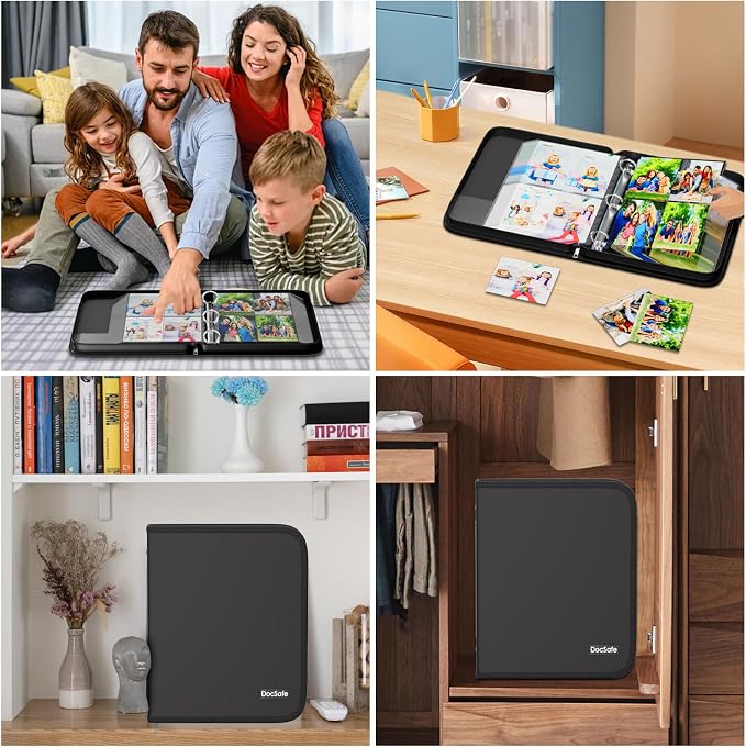 DocSafe Photo Album 4x6 400 Pockets,Fireproof Photo Book with 100 Plastic Sleeves,Large Capacity Binder Protect Family Wedding Anniversary Baby Vacation Pictures,Zipper Closure,2-Inch O-Rings,Black - Image 7