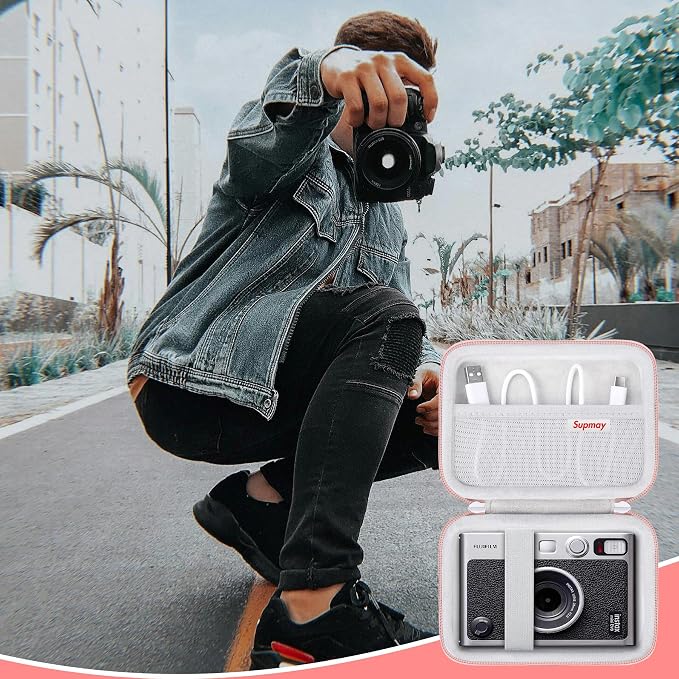 Carrying Case Compatible with Fujifilm Instax Mini EVO Instant Camera, INSTAX MINI EVO Camera Storage Holder Travel Bag with Mesh Pocket for Photos, USB Cables, Film, Rose Gold - Image 7