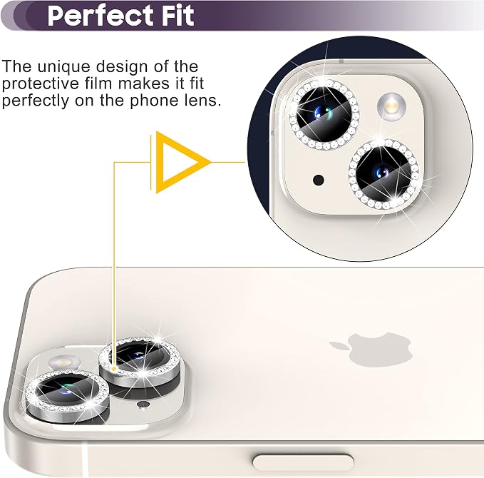 Suoman for iPhone 14 6.1 inch / 14 Plus 6.7 inch Camera Lens Protector, 9H Tempered Glass Film, [Does not Affect Night Shots] Metal Frosted Diamonds Independent Protective Cover - Diamond Silver ﻿ - Image 2