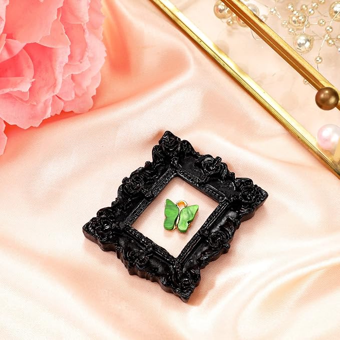 Vicenpal 10 Pcs Black Mini Vintage Picture Frames Bulk | Small Vintage Photo Frames, Antique, Resin, Baroque, Ornate, Cute Wallet Size, for DIY Jewelry Gifts Christmas Wedding Decor - Image 2