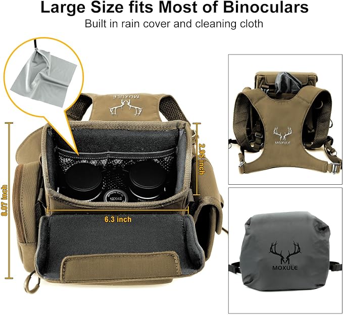 MOXULE Binocular Harness Chest Pack: Bino Case with Rangefinder Pocket | Silent magnetic lid, one-handed access, removable pouches, rain cover, MOLLE webbing for hunting hiking bird watching - Image 4