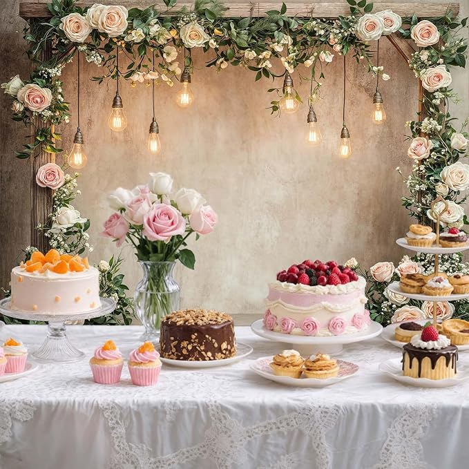 6x4ft Country Wedding Photography Backdrop Floral Rustic Roses Farmhouse Wooden Door Backdrop Pink Flower Birthday Baby Shower Wedding Bridal Party Banner Photo Booth Props Anniversary Background - Image 6
