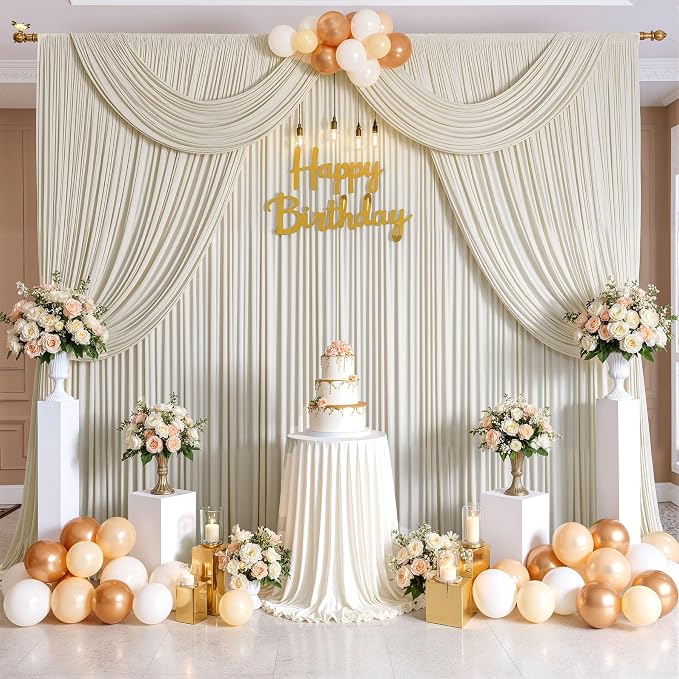 10ftx10ft Wrinkle Free Beige Backdrop Curtains for Parties, Silky Polyester Photo Backdrop Drapes 2 Panels 5x10ft Back Drop Cloth for Wedding Birthday Baby Shower Photography Background - Image 8